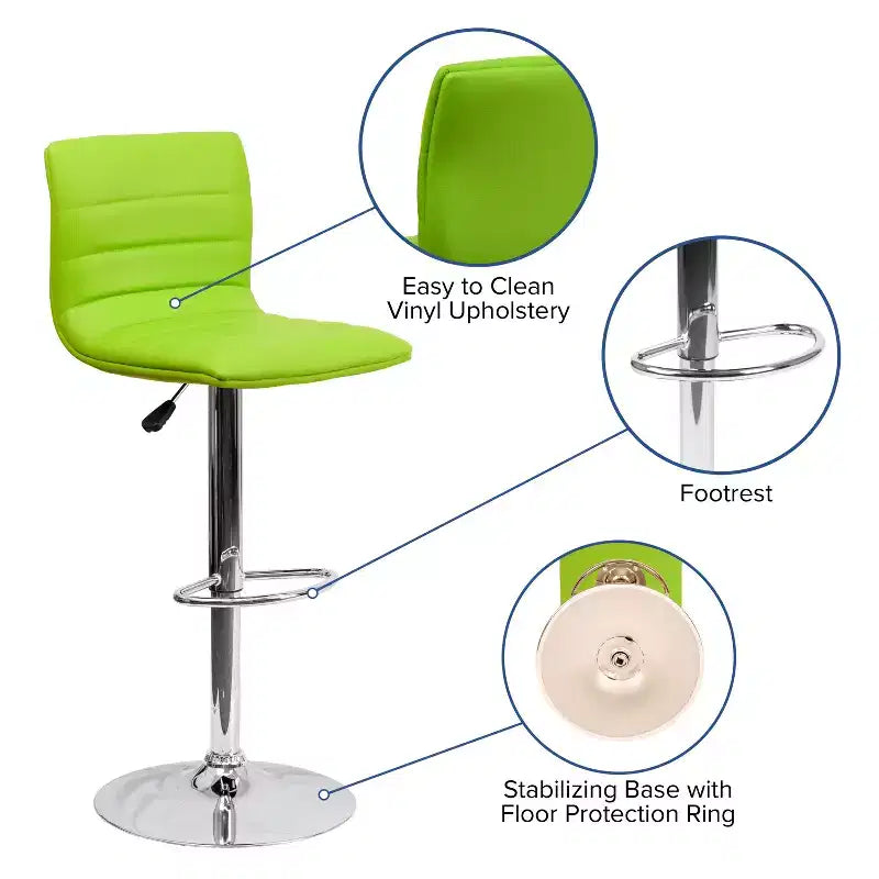 Tabouret de bar moderne en vinyle à hauteur réglable avec dossier à surpiqûres horizontales,