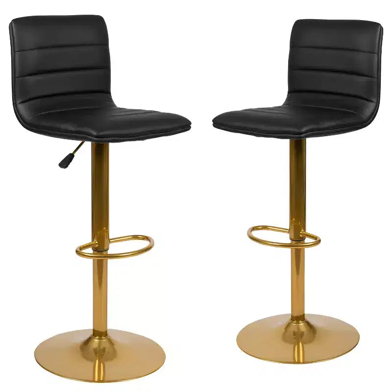 Tabouret de bar moderne en vinyle à hauteur réglable avec dossier à surpiqûres horizontales,