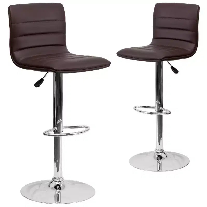 Tabouret de bar moderne en vinyle à hauteur réglable avec dossier à surpiqûres horizontales,