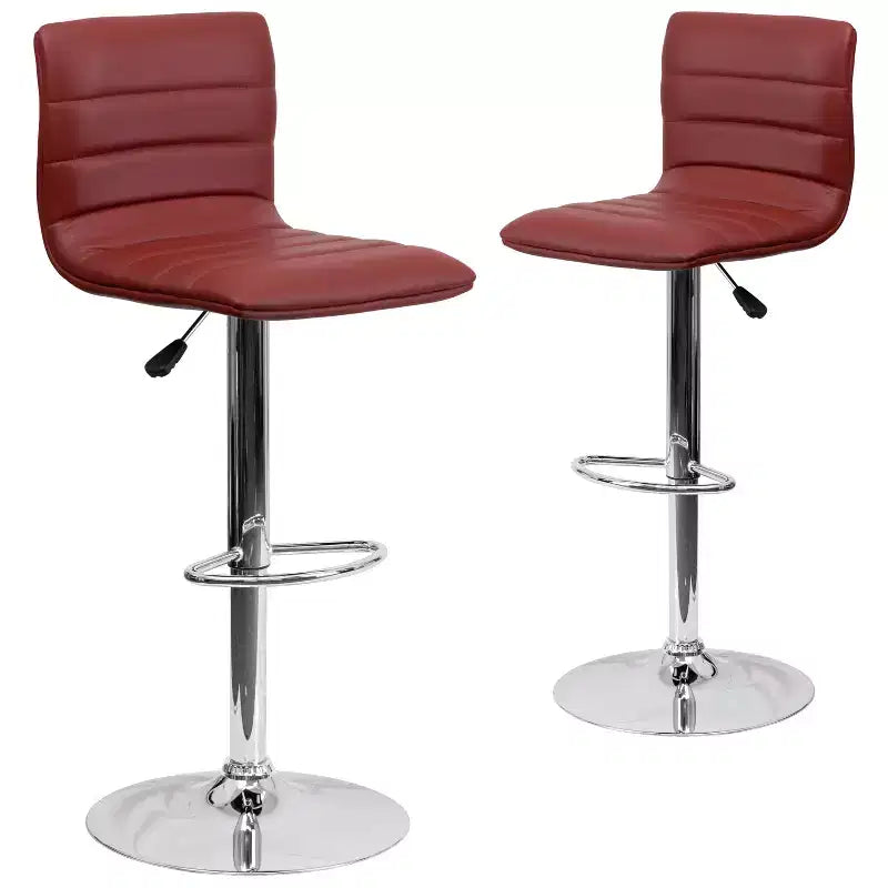Tabouret de bar moderne en vinyle à hauteur réglable avec dossier à surpiqûres horizontales,