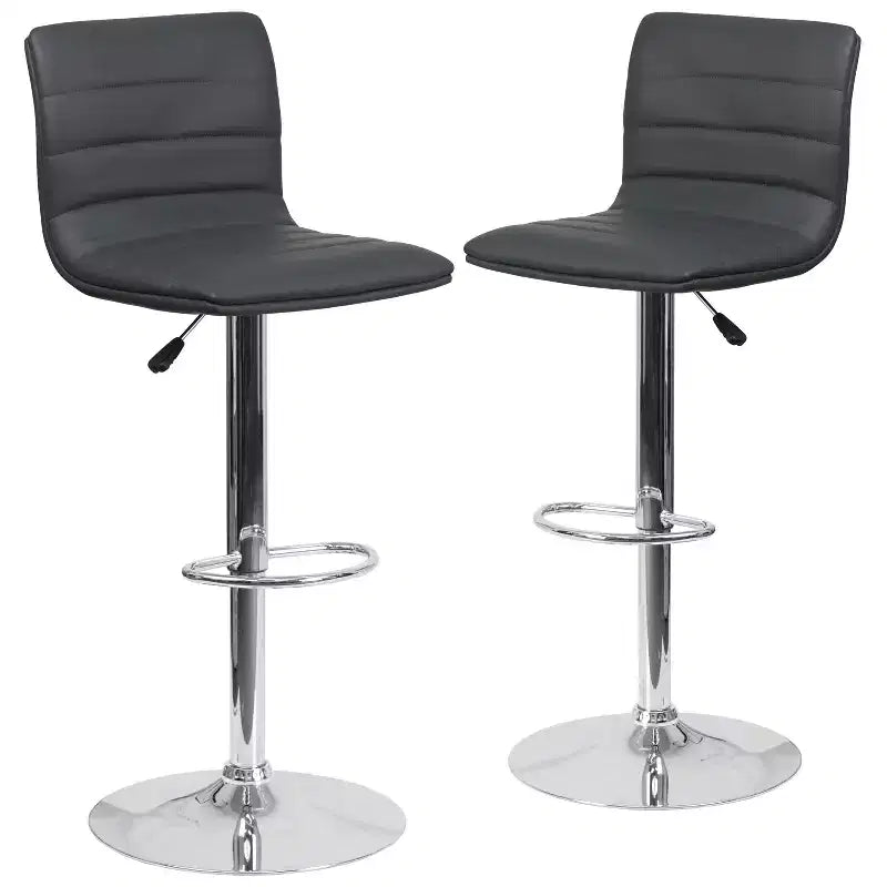 Tabouret de bar moderne en vinyle à hauteur réglable avec dossier à surpiqûres horizontales,