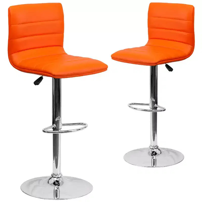 Tabouret de bar moderne en vinyle à hauteur réglable avec dossier à surpiqûres horizontales,