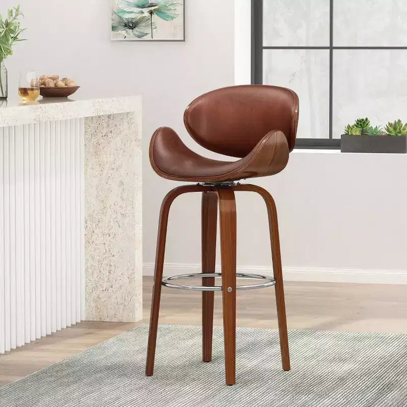 Tabouret de bar pivotant rembourré de style moderne du milieu du siècle