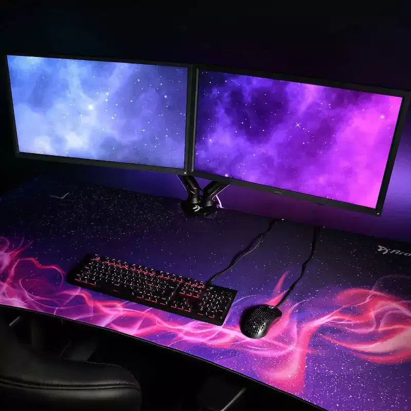 Tapis de souris lavable pour bureau de jeu incurvé ultralarge et 3 découpes personnalisées pour support d'écran avec gestion des câbles