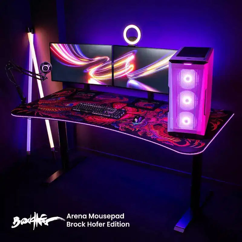 Tapis de souris lavable pour bureau de jeu incurvé ultralarge et 3 découpes personnalisées pour support d'écran avec gestion des câbles